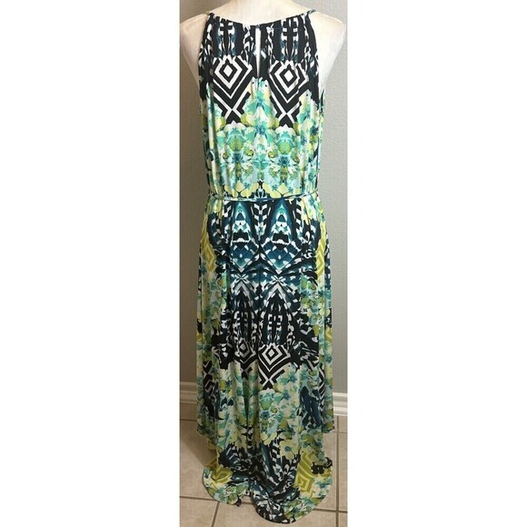 New York & Company Sleeveless Multi Color Stretch Hi Lo Maxi Dress Size L 12/14 - Picture 2 of 9